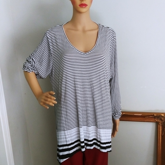 Valerie Stevens striped top t-shirt lagenlook loose oversized size XL - Picture 1 of 9